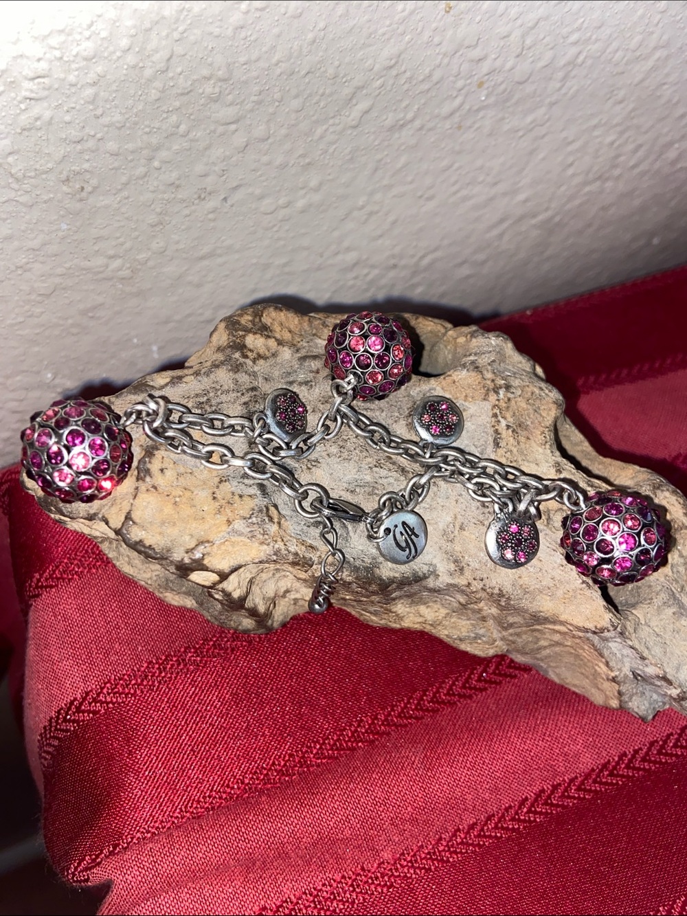 Vintage Y2K Pink Pave’ Crystal Disco Balls Charm Bracelet